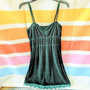 Vintage Velvet Green Slip Dress Y2K 90s Whimsigoth Grunge Dark Acadamia Witchy M